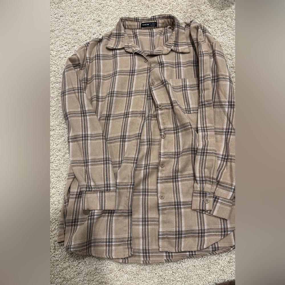 SHEIN Plaid Button-Up Sweater - Brown and Black